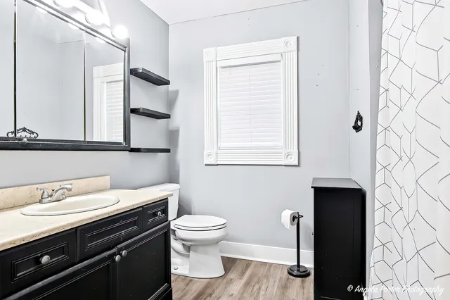 a bathroom with a sink toilet and vanity