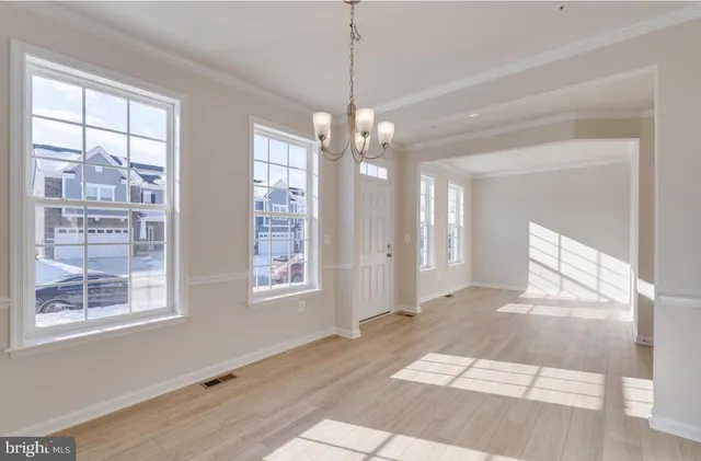 a view interior of a house with a chandelier