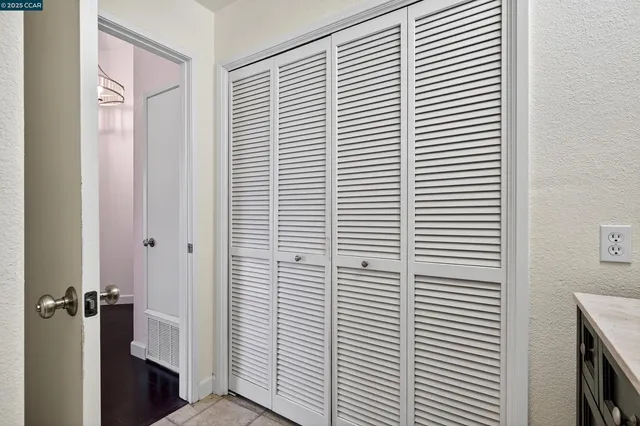 a view of a room with windows