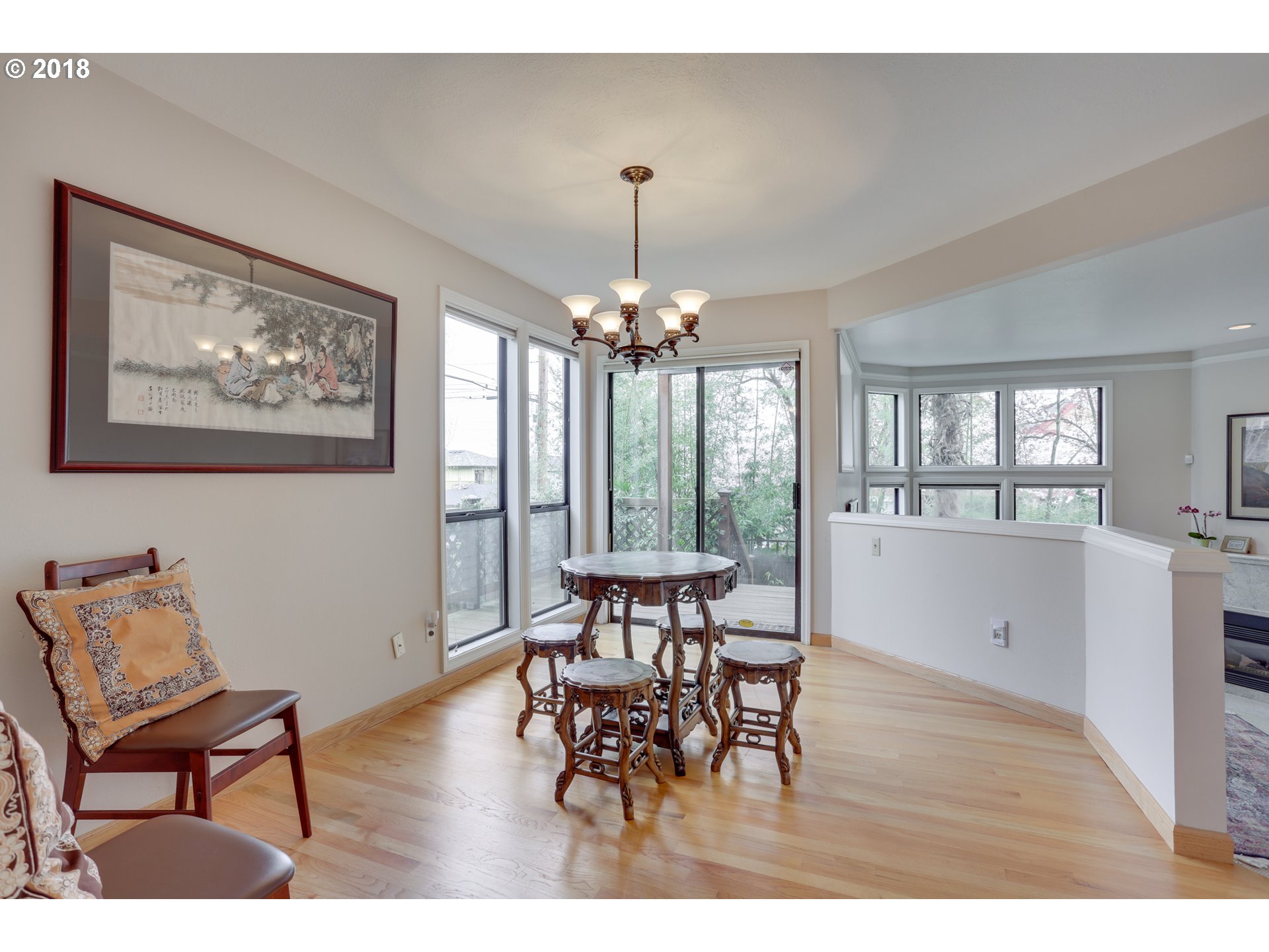 5209 Southwest View Point Terrace Portland, OR 97239 - Photo 7 of 32 a dining room with wooden floor and a chandelier