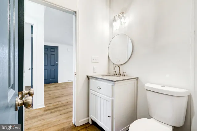 a bathroom with a toilet a sink and a mirror