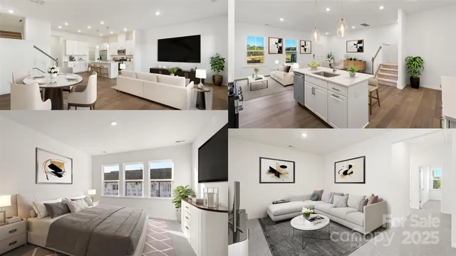 a living room with furniture kitchen view and a flat screen tv