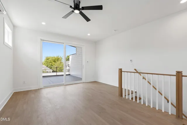 a view of a balcony with staircase