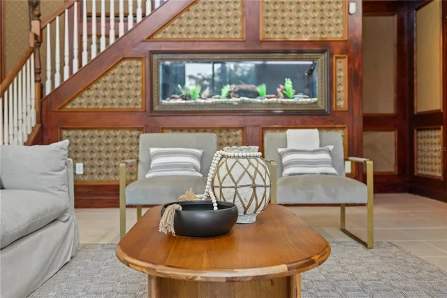 a living room with a large window