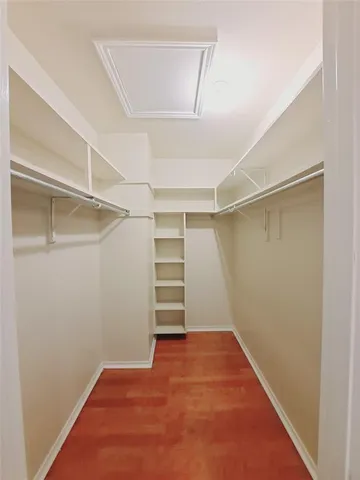 a view of an empty room with a walk in closet