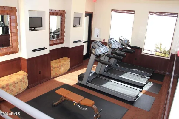a room with gym equipment