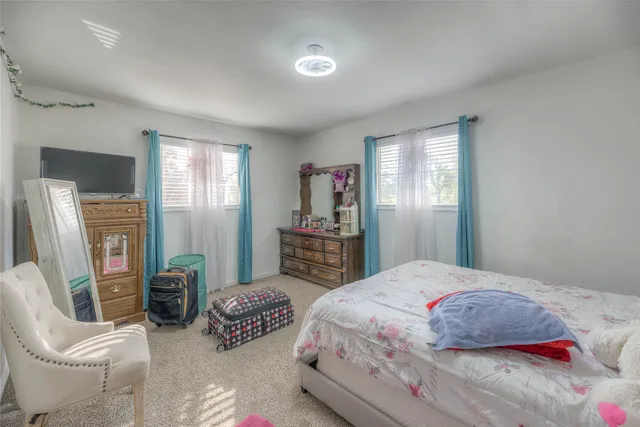 a bedroom with a bed and furniture