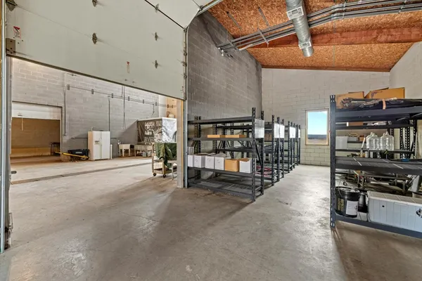 a bathroom with a shower and a toilet