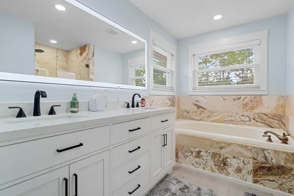 a bathroom with a bathtub