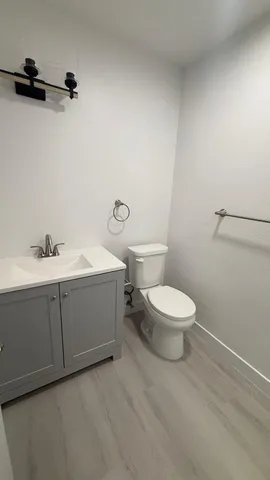 a bathroom with a toilet a sink and mirror