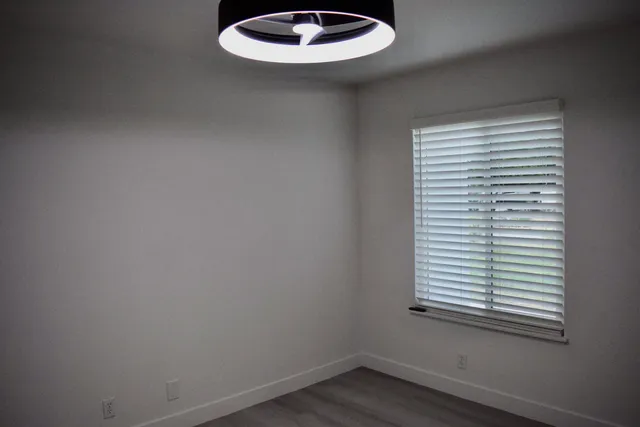 a view of a small space with a window