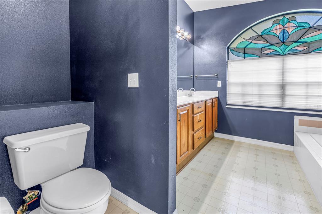 8436 Ridgebrook Circle Odessa, FL 33556 - Photo 47 of 58 a bathroom with a toilet a sink and a large mirror