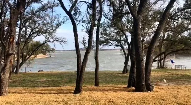 a living room with furniture a fireplace and a floor to ceiling window