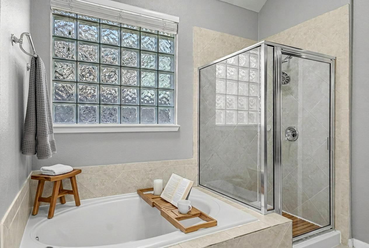 7416 Brecourt Manor Way Austin, TX 78739 - Photo 12 of 21 a bathroom with a tub and shower