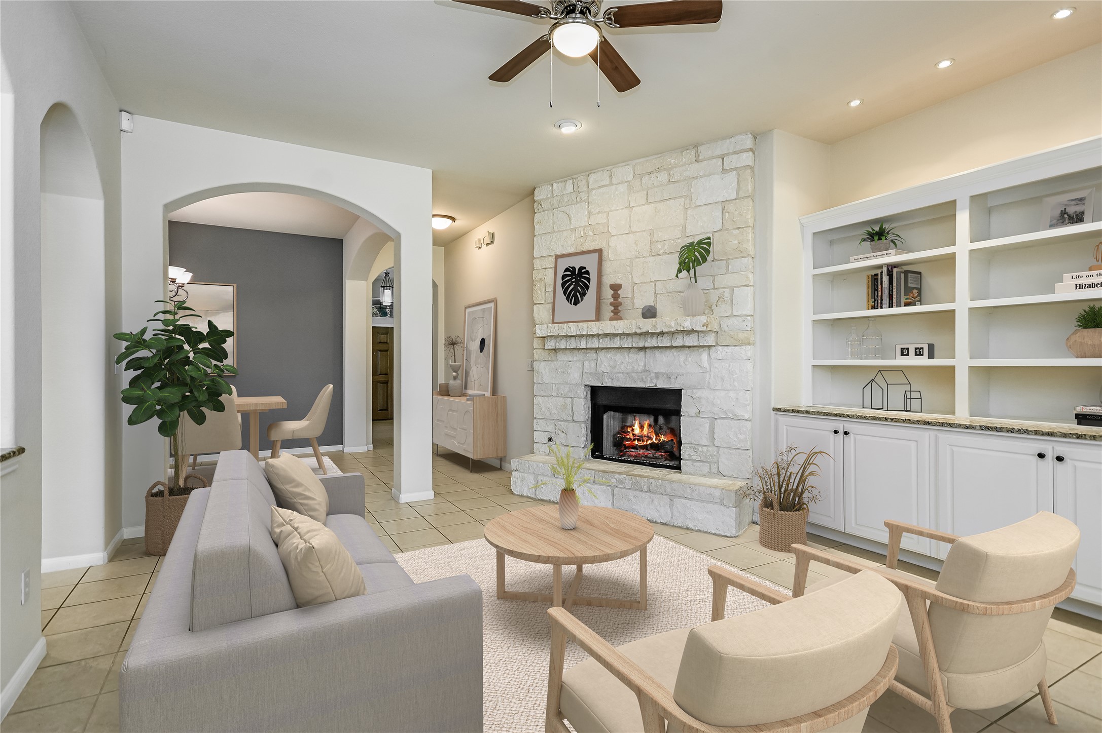7416 Brecourt Manor Way Austin, TX 78739 - Photo 4 of 21 a living room with furniture and a fireplace