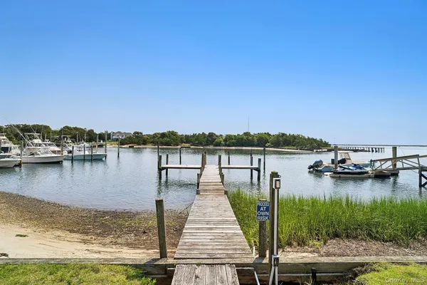 a view of a lake with boats and trees in the background