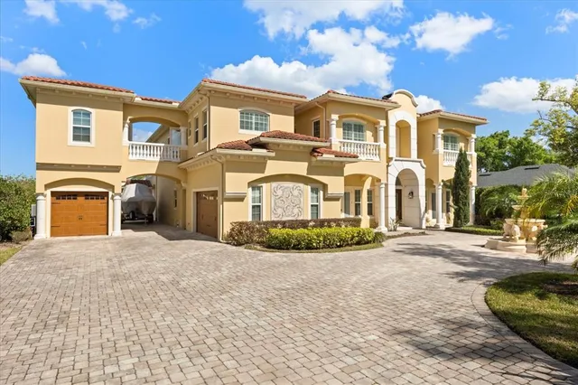 a view of a building with a fountain