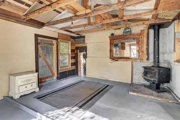 a room with a stove