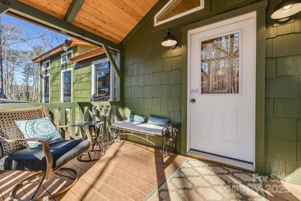 a building outdoor space with patio furniture