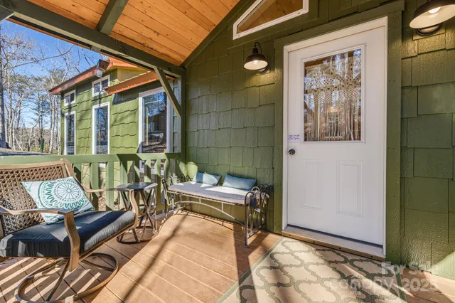 a building outdoor space with patio furniture