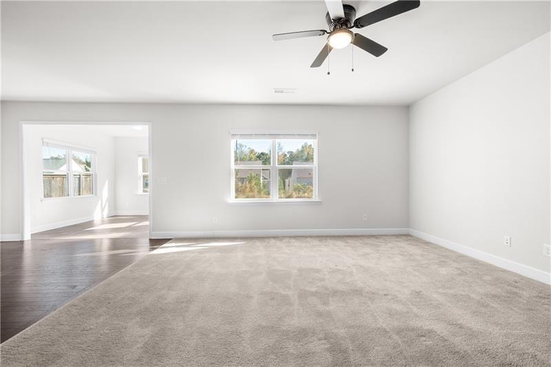 5689 Wheeler Ridge Road Auburn, GA 30011 - Photo 13 of 40 en empty room with windows and ceiling fan