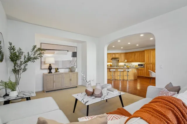a bathroom with double sink and a mirror