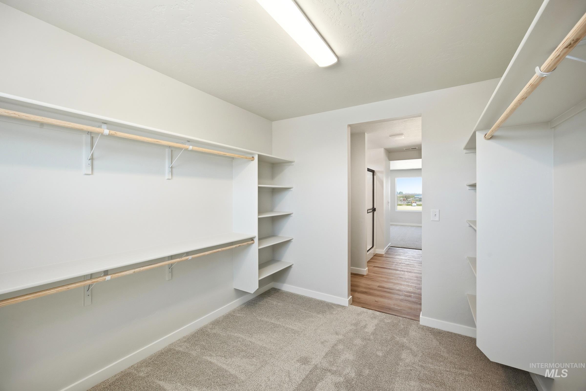 12841 Decatur Street Nampa, ID 83651 - Photo 29 of 30 Spacious walk-in closet featuring light gray carpet, white walls, and built-in shelving with hanging rods