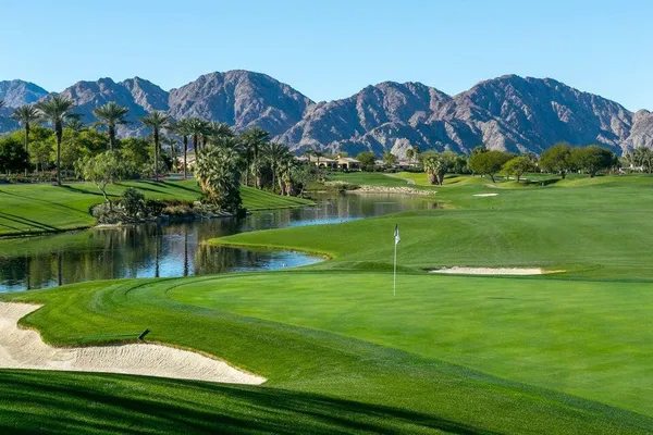 a view of a golf course with a garden