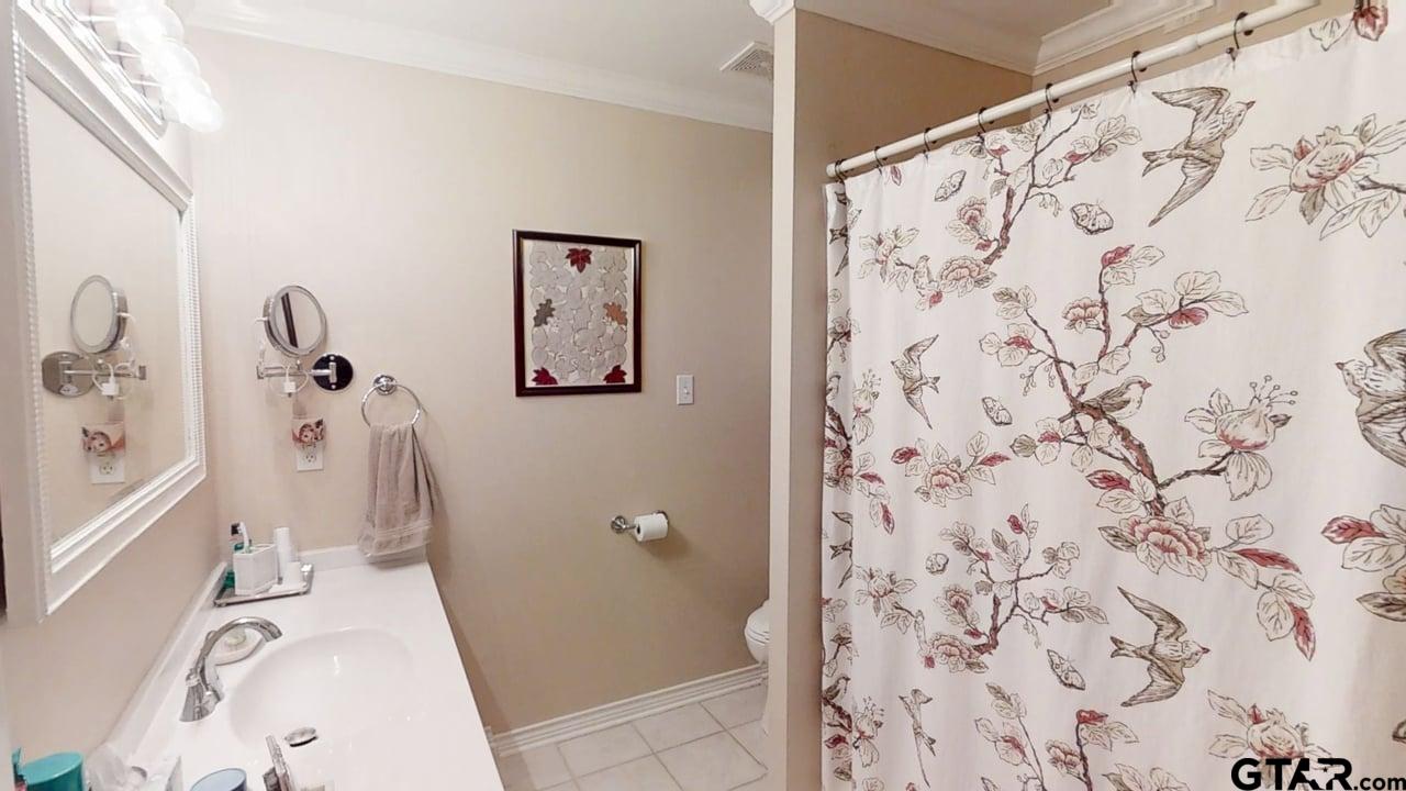 1202 Rice Road, Unit 143 Tyler, TX 75703 - Photo 20 of 27 a bathroom with a sink and a shower curtain