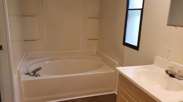 a bathroom with a tub
