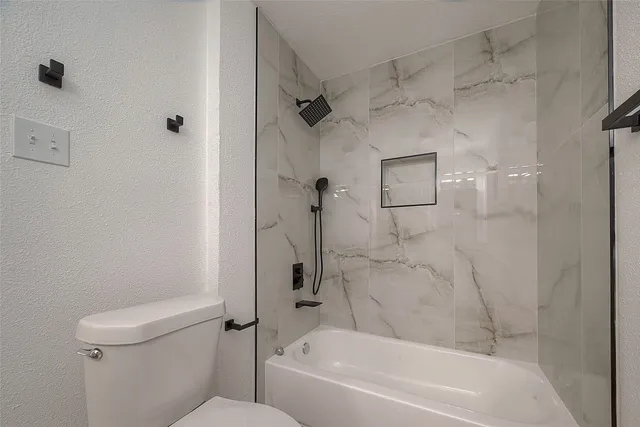 a bathroom with a bathtub