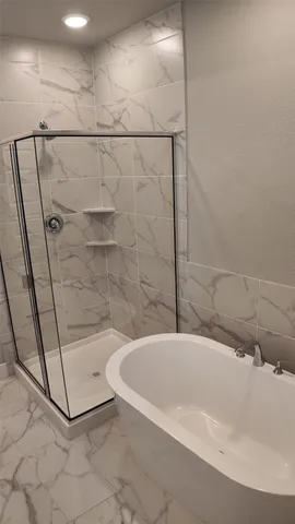 a bathroom with a bathtub