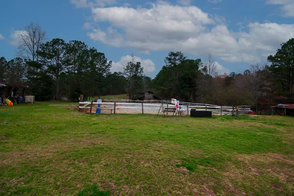 a view of a lake from a yard