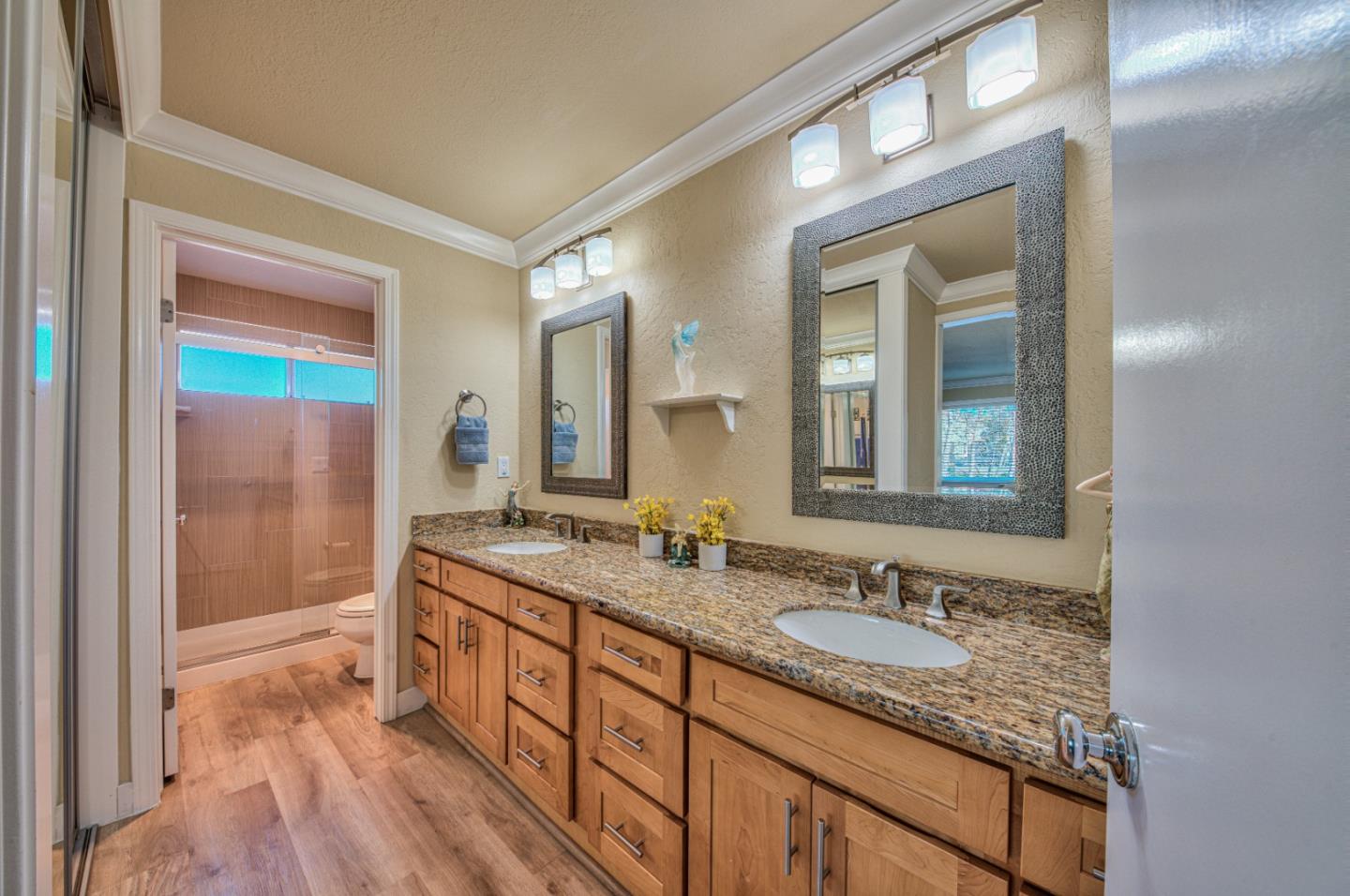 2224 Almaden Road, Unit A San Jose, CA 95125 - Photo 16 of 29 a bathroom with a granite countertop double vanity sink and mirror