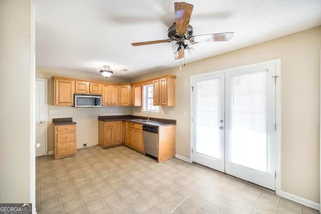 a view of a swimming pool with an ocean view
