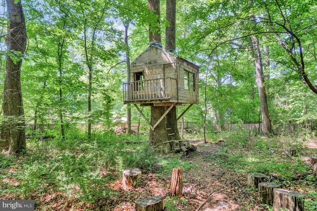 a view of backyard with deck and outdoor seating