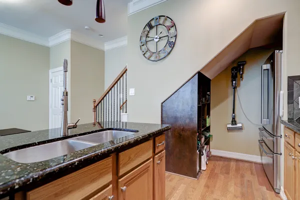 a view of a hallway with elevator