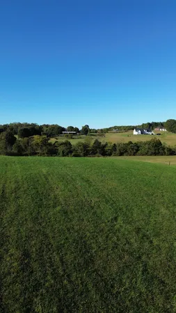 a view of a field with an ocean