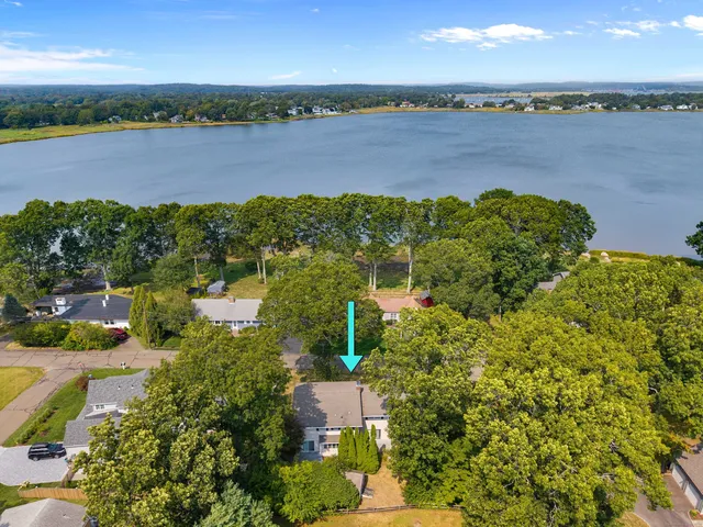 a view of a lake with a beach
