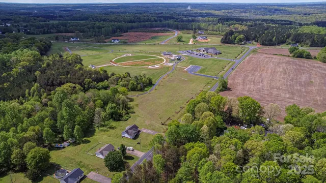 an aerial view of a house with a garden