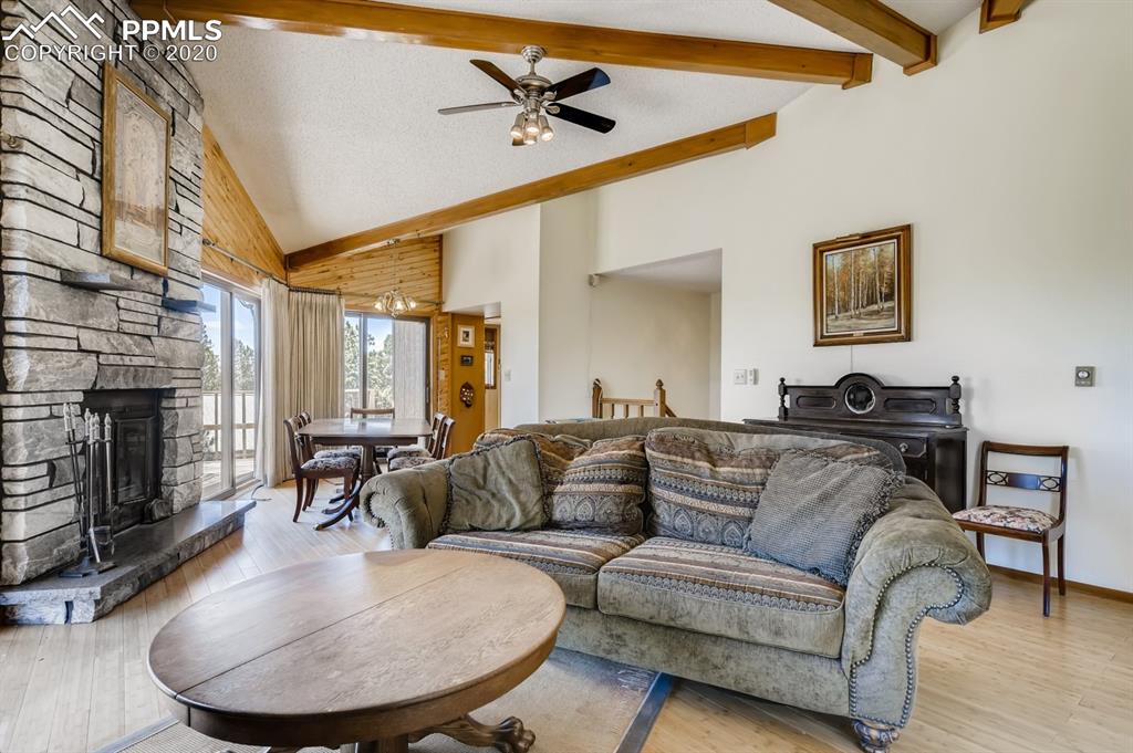 247 Pinewood Road Florissant, CO 80816 - Photo 16 of 39 a living room with furniture and a fireplace
