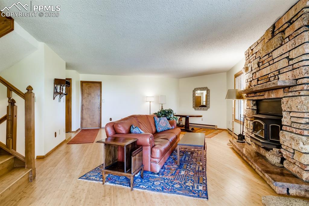 247 Pinewood Road Florissant, CO 80816 - Photo 4 of 39 a living room with furniture fireplace and flat screen tv