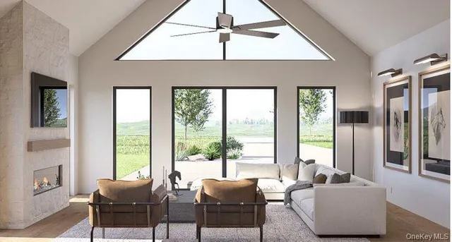 a living room with furniture and a window