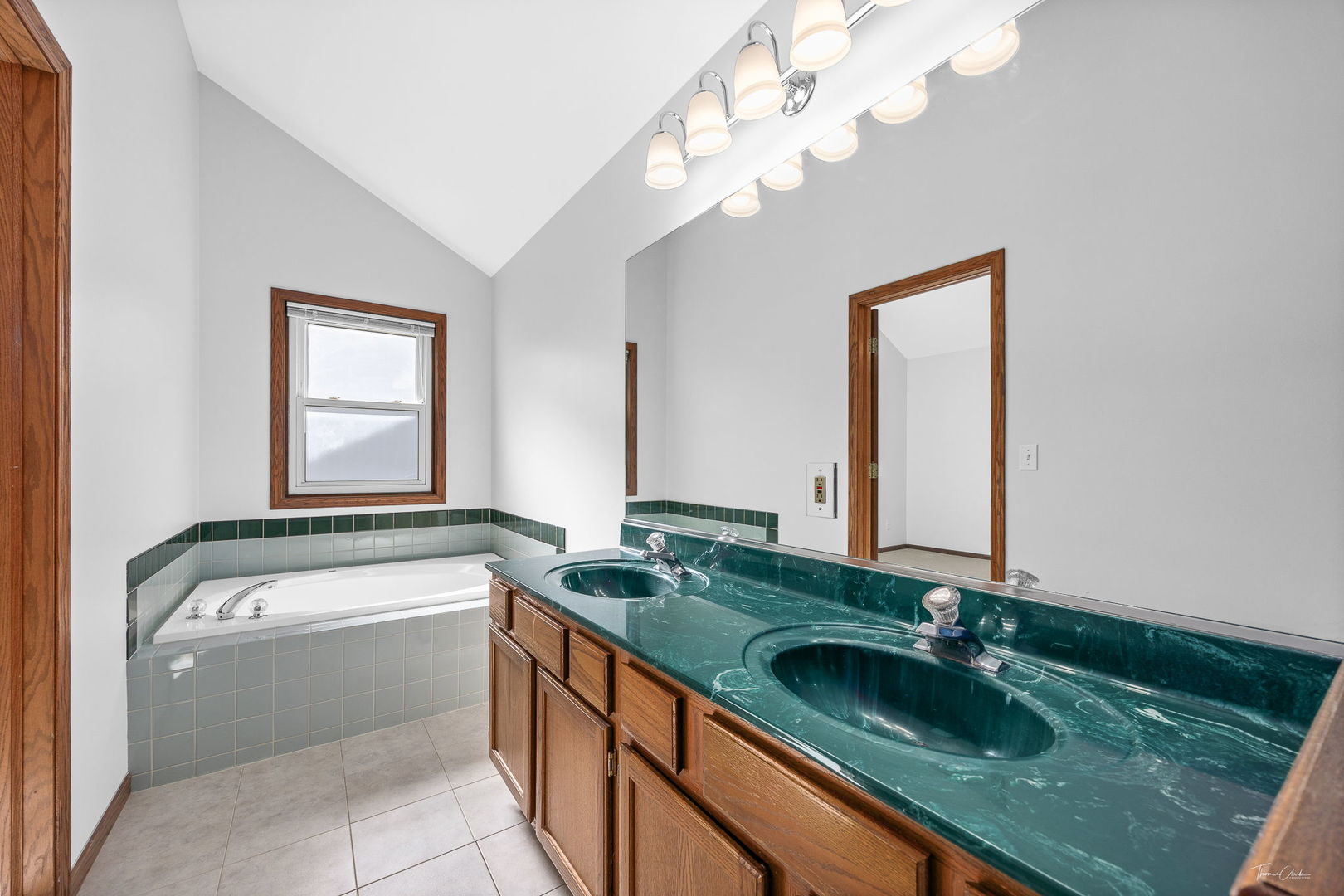 703 Avondale Lane Aurora, IL 60504 - Photo 20 of 40 a bathroom with a granite countertop sink a large mirror and a bathtub
