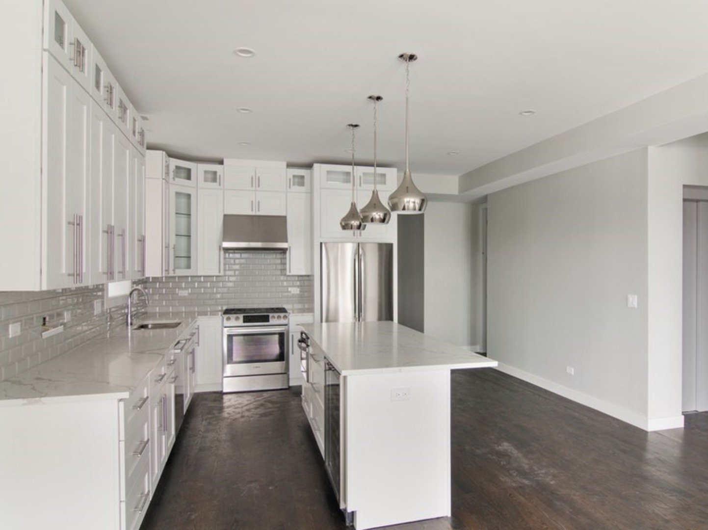 2448-50 North Clybourn Avenue Chicago, IL 60614 - Photo 4 of 10 a kitchen with stainless steel appliances granite countertop a refrigerator a stove and a sink with wooden floor