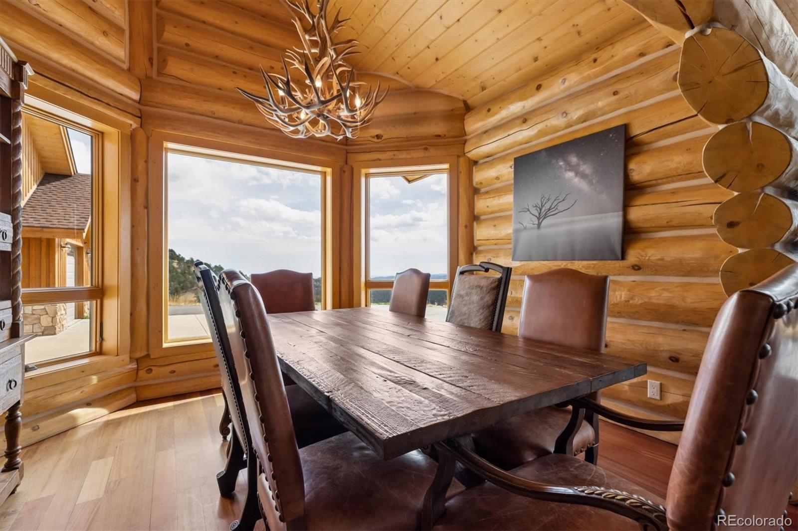401 Raptor Point Golden, CO 80403 - Photo 23 of 48 a view of a dining room with furniture a chandelier and wooden floor