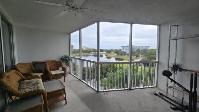 a balcony with furniture