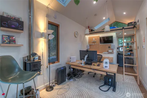 a workspace with furniture