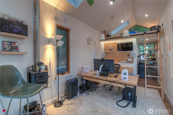 a workspace with furniture