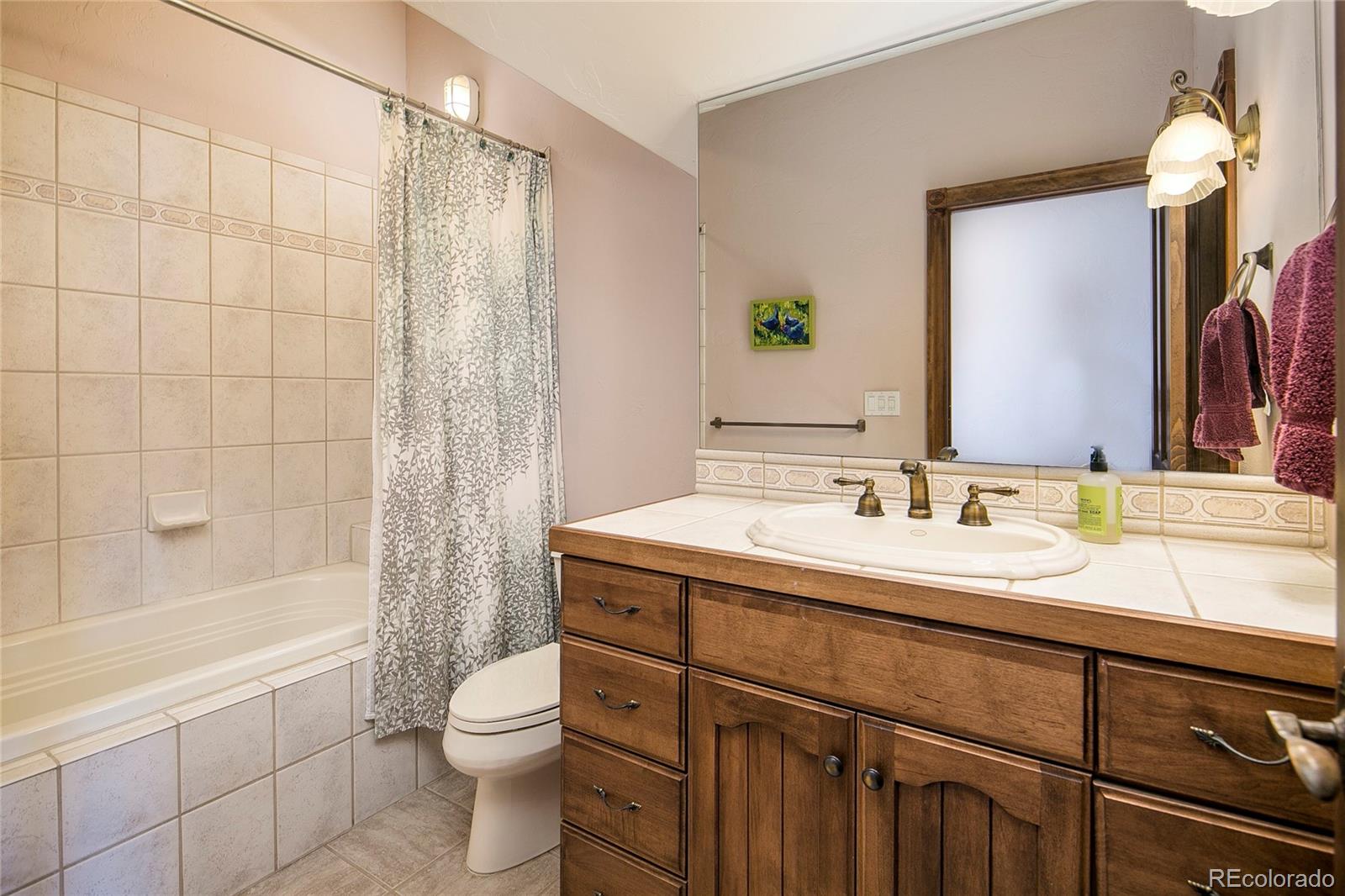 355 Mountain King Road Boulder, CO 80302 - Photo 28 of 33 a bathroom with a granite countertop sink toilet and shower
